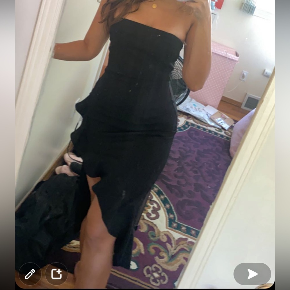 Windsor Strapless High Loa Add Some Flair Ruffle Midi Dress Size Small Black